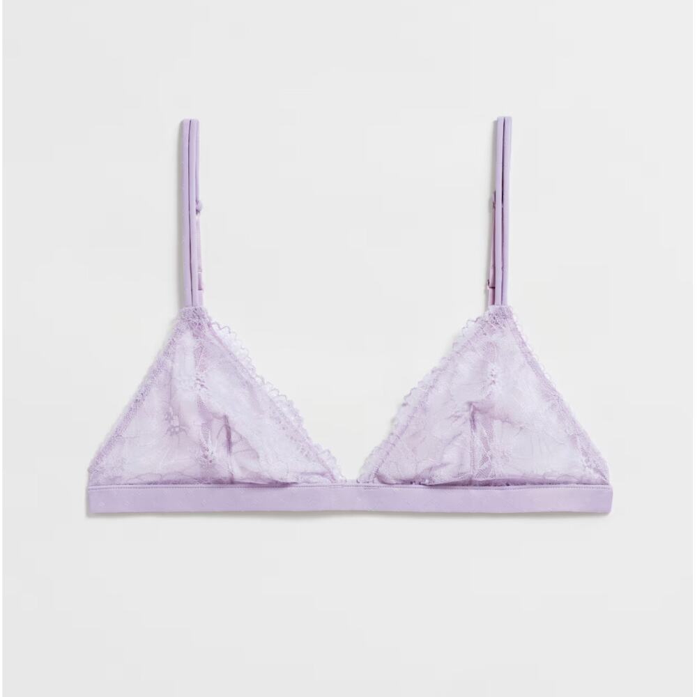 & Other Stories 12 Floral Lace Triangle Sheer Bra Pastel Purple Adjustable Strap